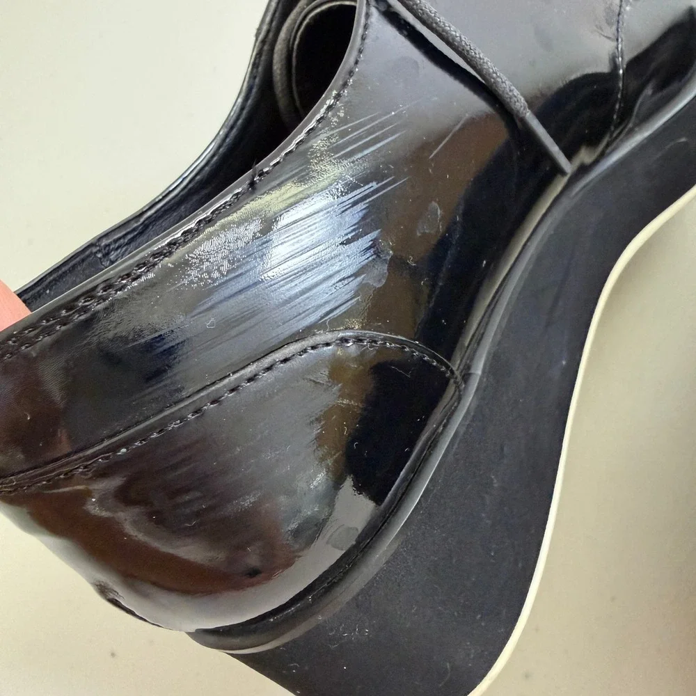 Vincis Bench VTG Black Patent Leather Platform Oxfords‎ Grunge Shoes 23.5 6.5 7